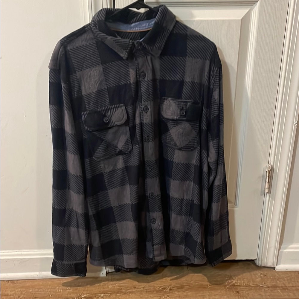 Black and Gray Plaid Button-Up Flannel